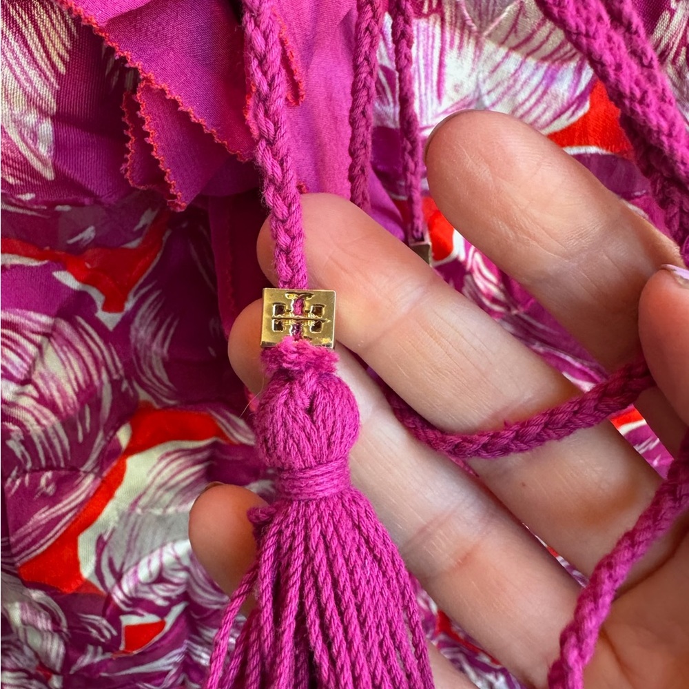 Tori Burch fuchsia floral tunic size 4 tie detail